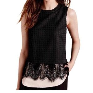 Anthropologie Greylin Black Pink Textured Lace Sleeveless Top  Layered Small